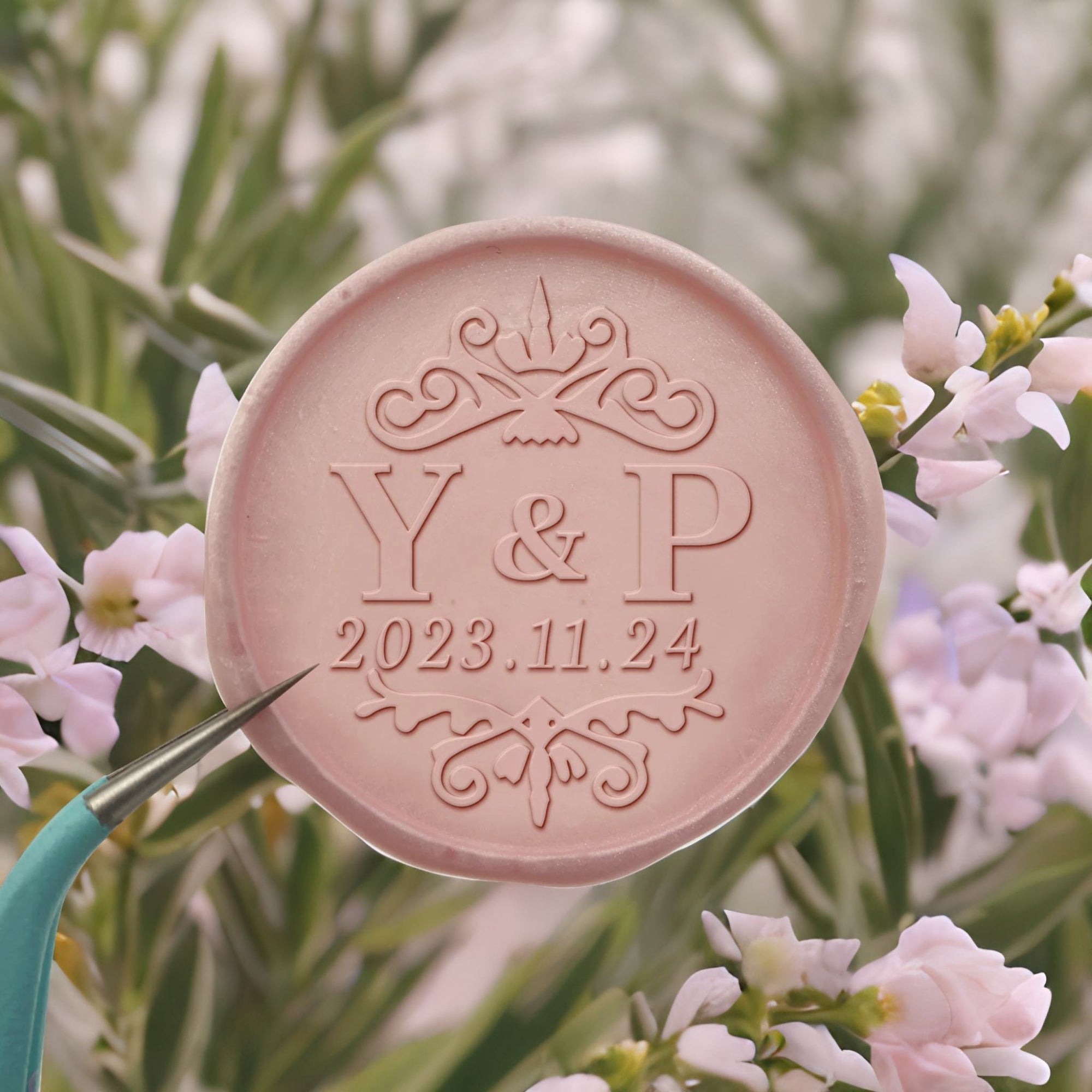 Basic Date Double Initials Wedding Custom Self-Adhesive Wax Seal Stickers