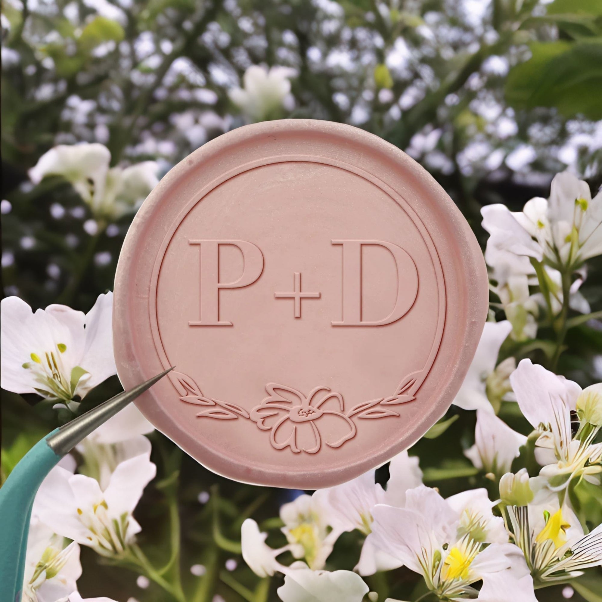 Blossom Double Initials Wedding Custom Self-Adhesive Wax Seal Stickers