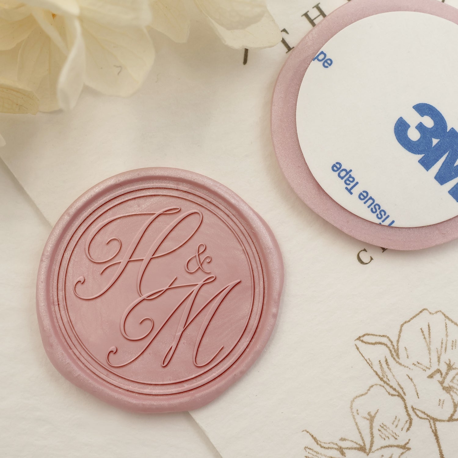 Wedding Custom Self Adhesive Wax Seal Sticker with Double Initials / Couple's Names 3