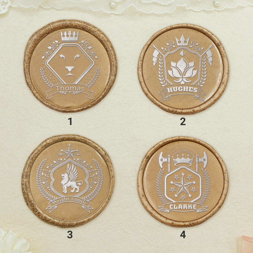 Custom Family Crest Wax Seal Stamp with Name, Initial, or Totem (18 Designs)-sku1