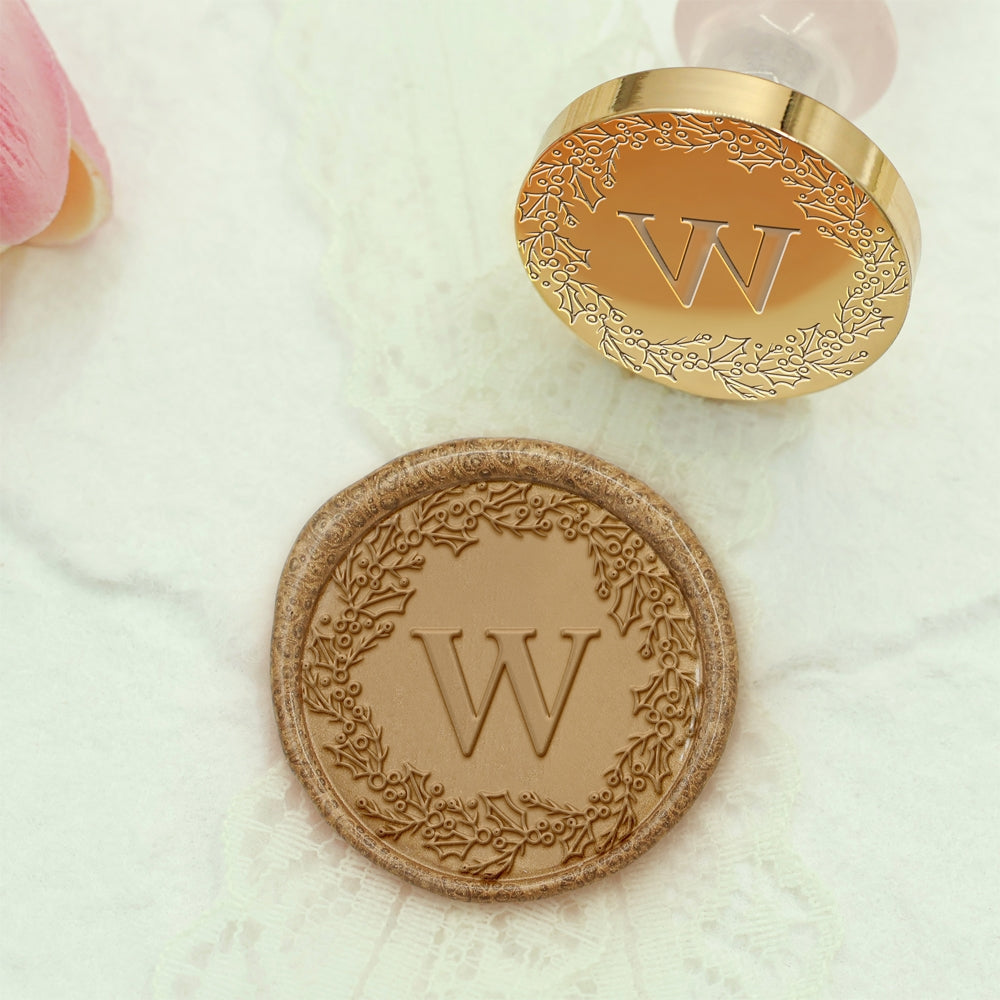 Custom Single Letter Borderless Botanical Wax Seal Stamp - Style 12 12-2