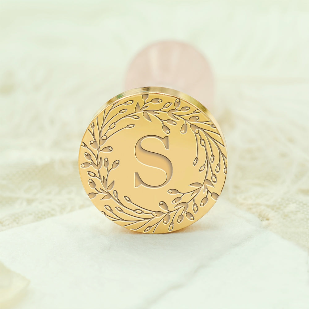 Custom Single Letter Borderless Botanical Wax Seal Stamp - Style 5 5