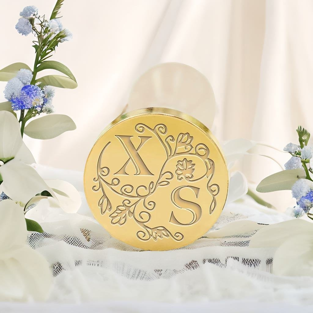 Floral Vines Wedding Custom Wax Seal Stamp with Double Initials-1