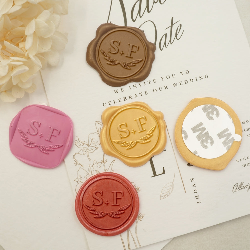 Leaflike Wing Double Initials Wedding Custom Self-Adhesive Wax Seal Stickers-1