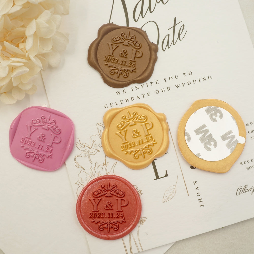 Basic Date Double Initials Wedding Custom Self-Adhesive Wax Seal Stickers-1
