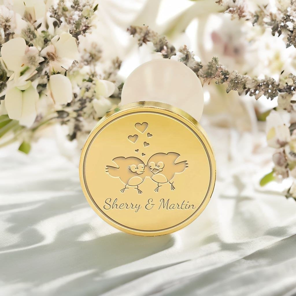Love Birds Wedding Custom Wax Seal Stamp with Couple's Names