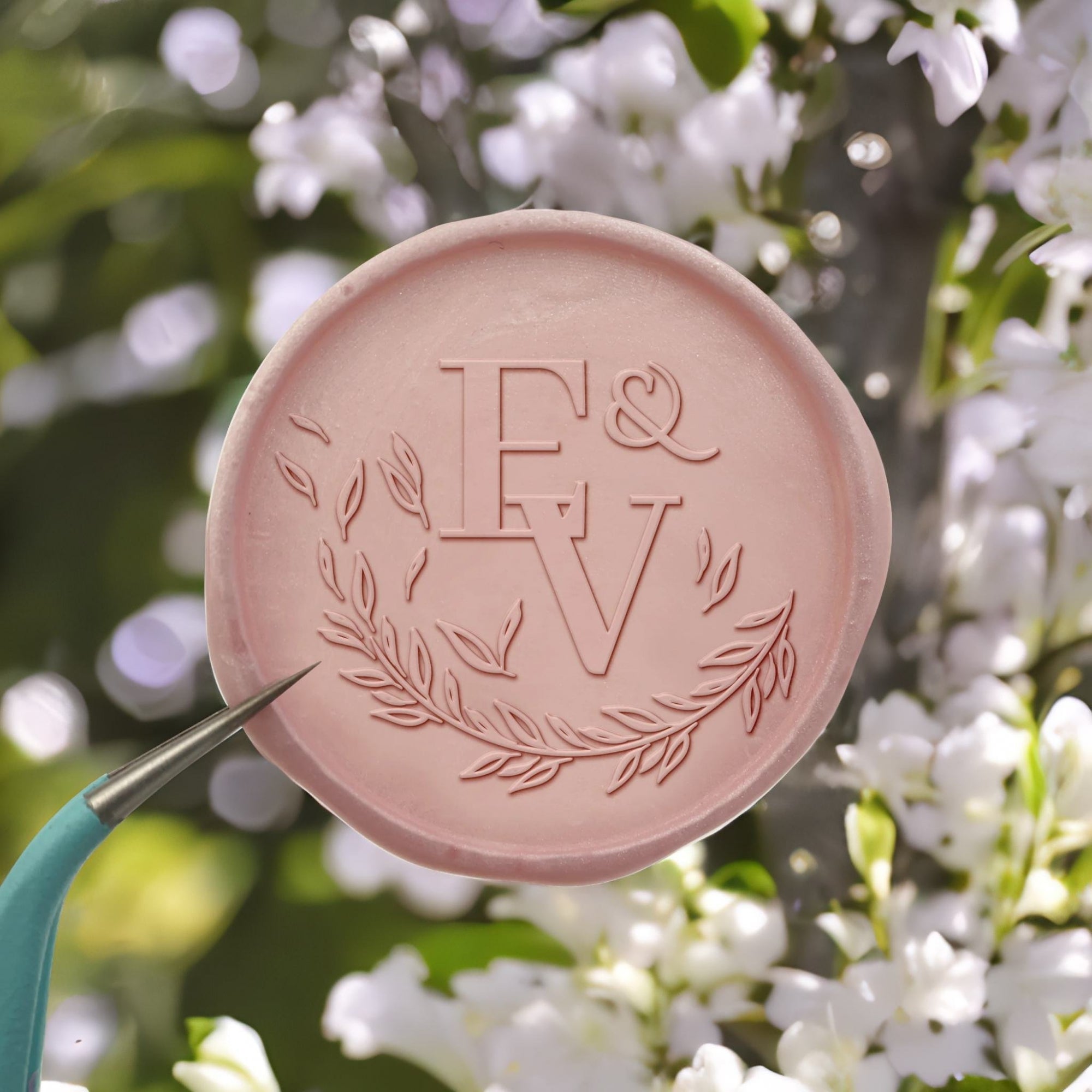 Olive Branch Double Initials Wedding Custom Self-Adhesive Wax Seal Stickers