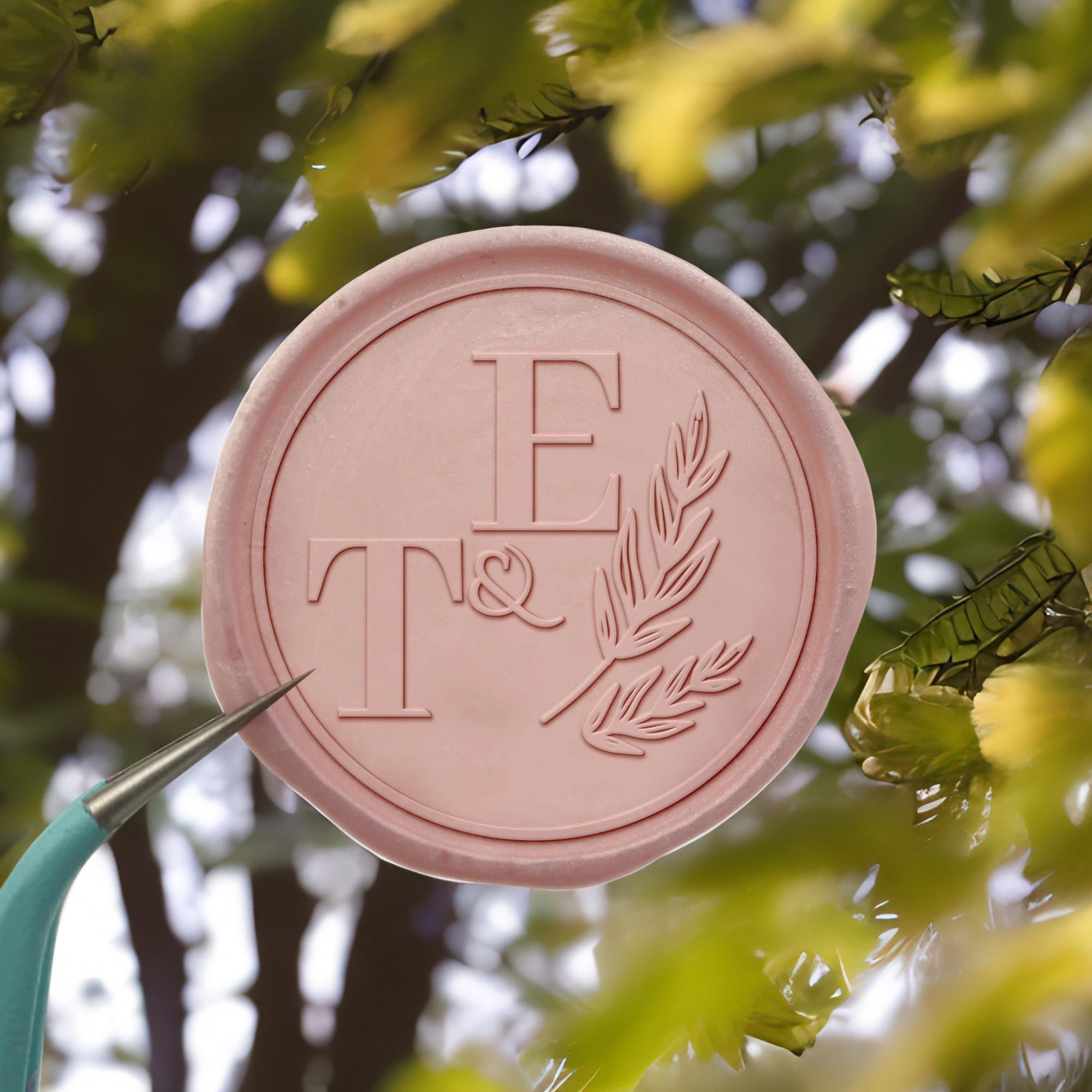 Olive Branches Double Initials Wedding Custom Self-Adhesive Wax Seal Stickers