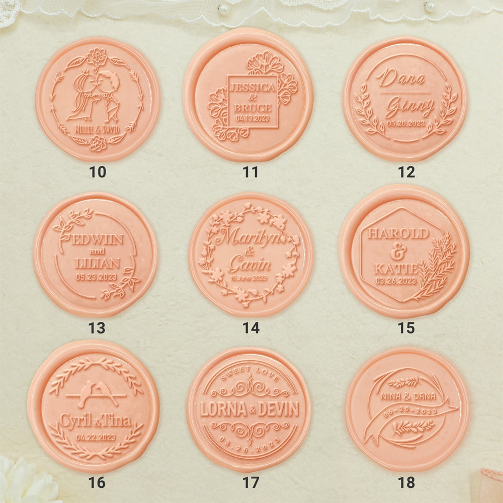 Olive Leaves Wedding Custom Wax Seal Stamp with Couple's Names (27 Designs)-sku2