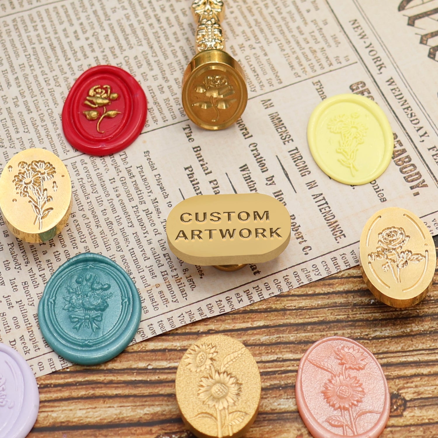 Custom Wax Seal Stamp - Oval Fully Customized Wax Seal Stamp with Your Own Artwork
