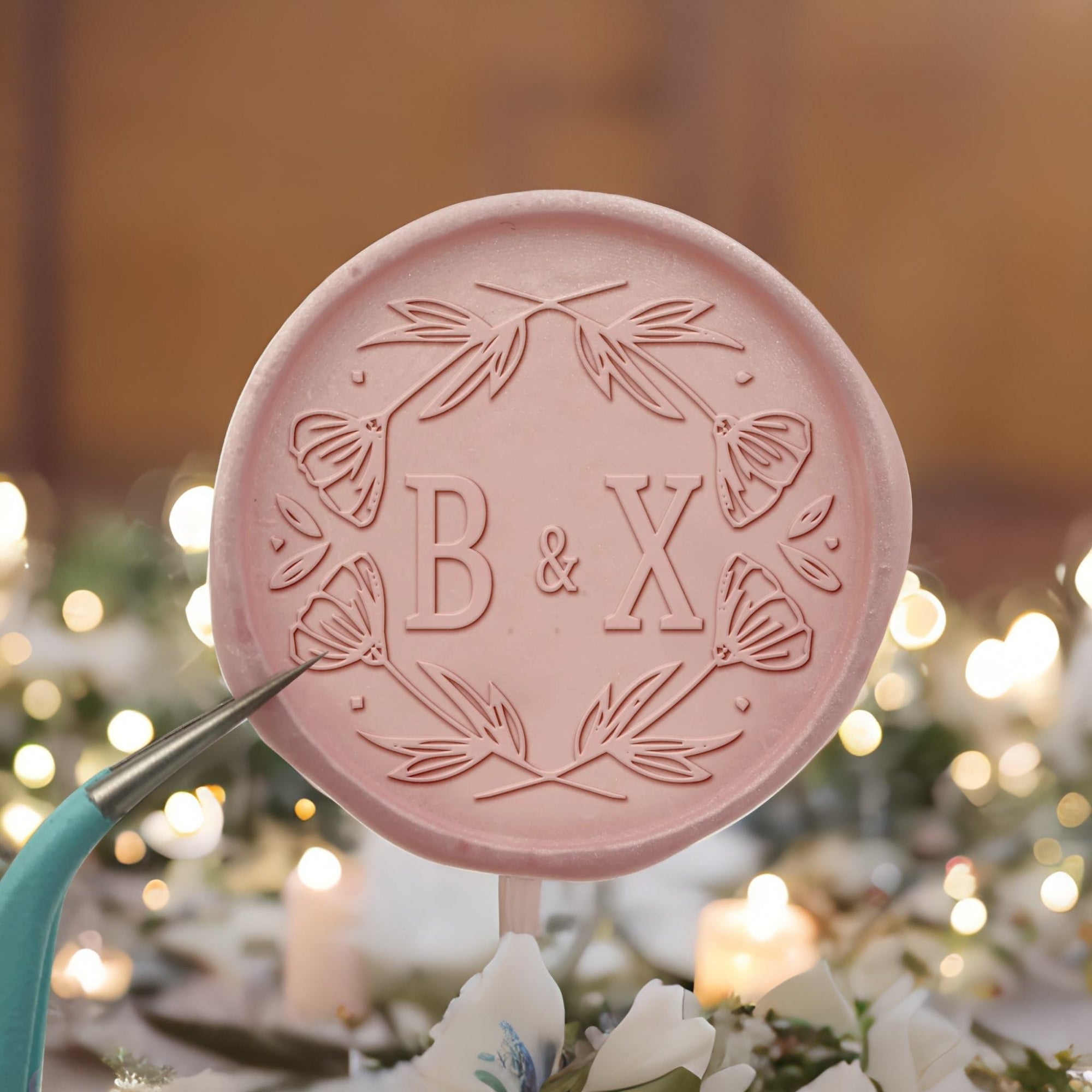Poppy Double Initials Wedding Custom Self-Adhesive Wax Seal Stickers
