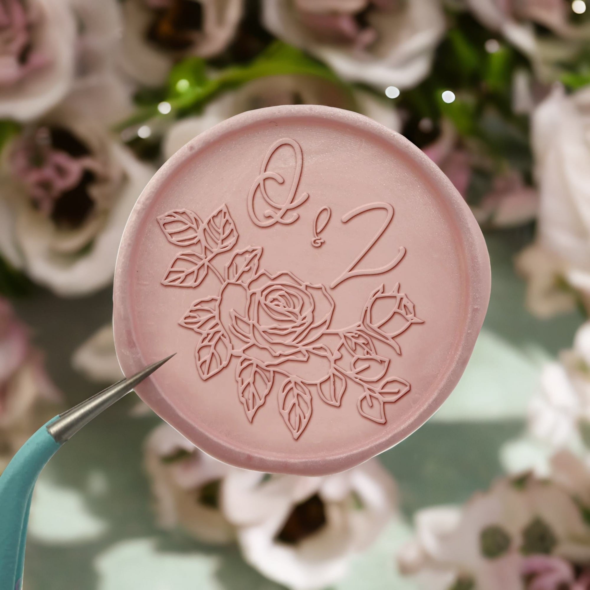 Rose Double Initials Wedding Custom Self-Adhesive Wax Seal Stickers