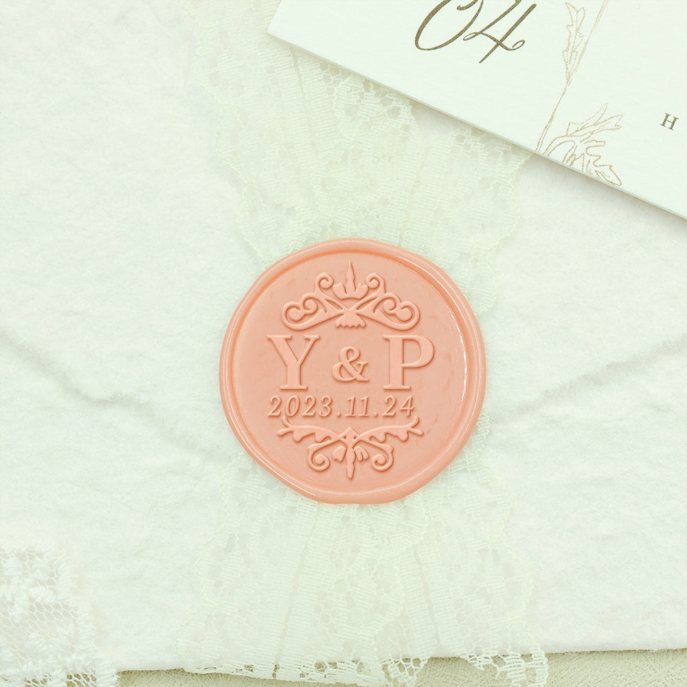 Basic Date Wedding Custom Wax Seal Stamp with Double Initials-2