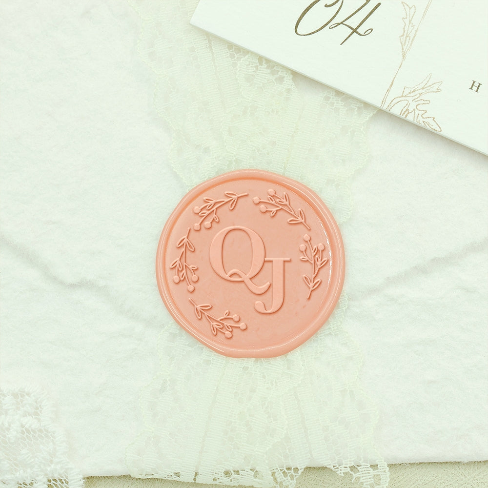 Branches & Buds Wedding Custom Wax Seal Stamp with Double Initials-3