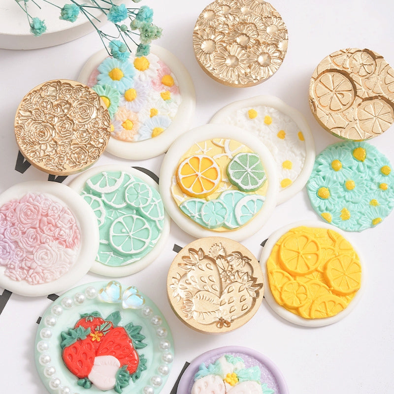 3D Relief Floral Wax Seal Stamps - Strawberry, Lemon, Rose, Daisy Designs a