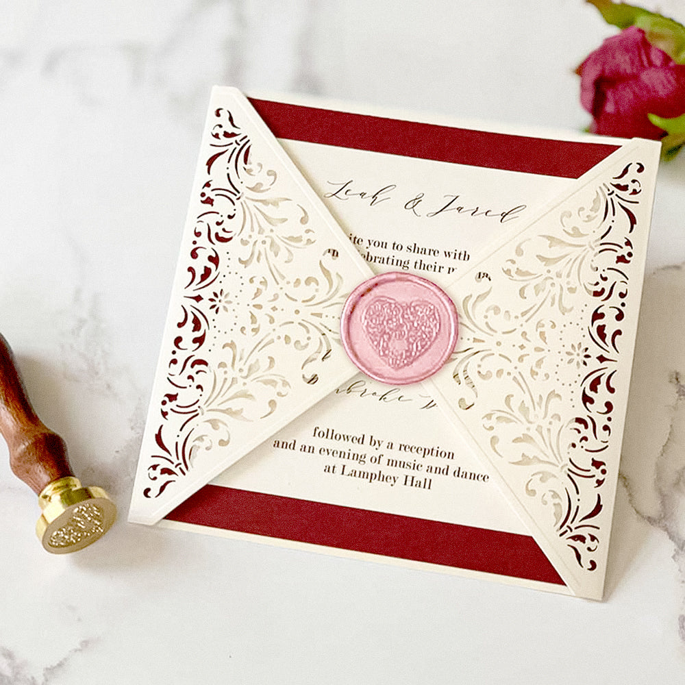 Wedding Wax Seal Stamp - Monogram / Initials & Name & Botanical & Phrase / Symbols - AMZdeco