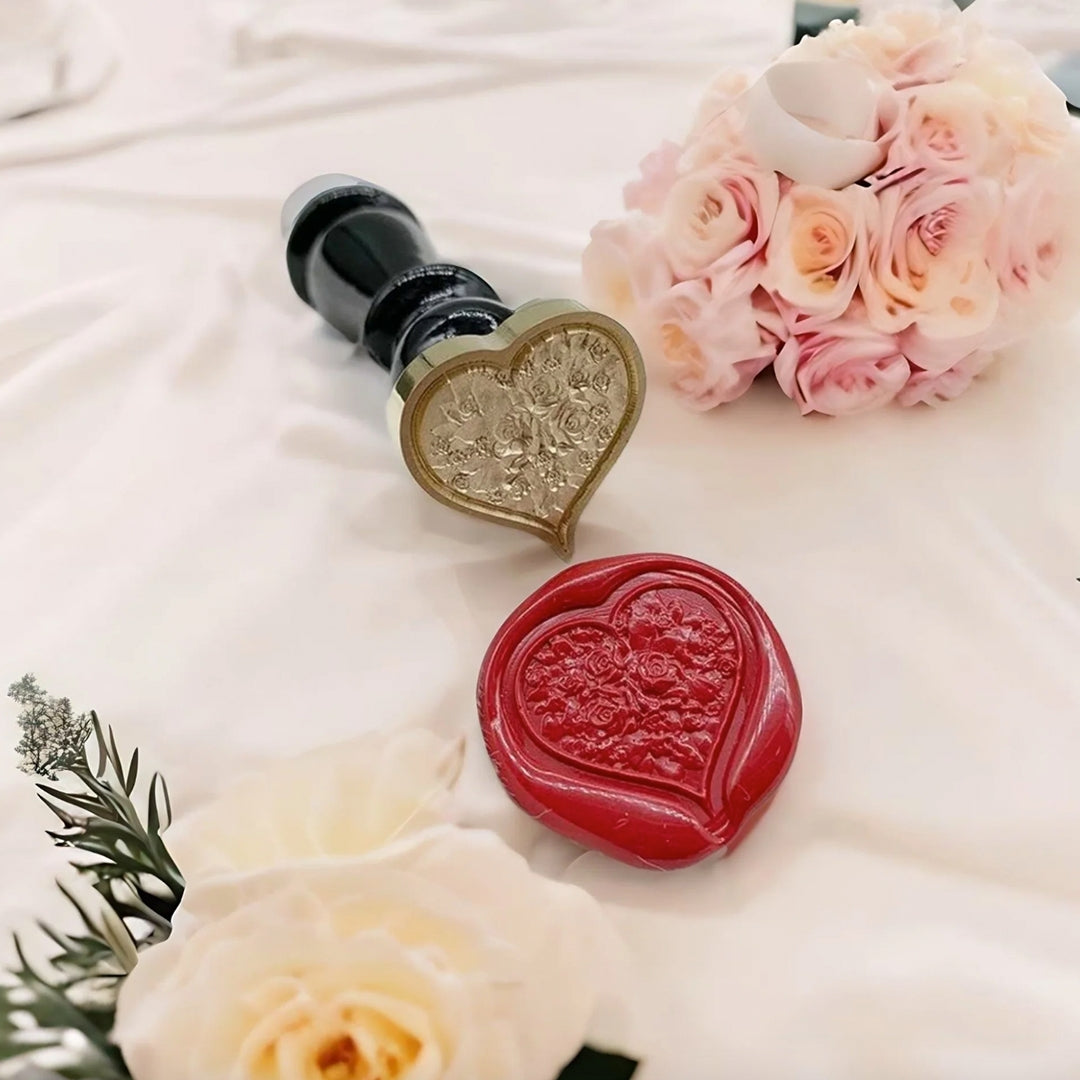 Heart Shaped 3D Relief Wax Seal Stamp Premium Kit