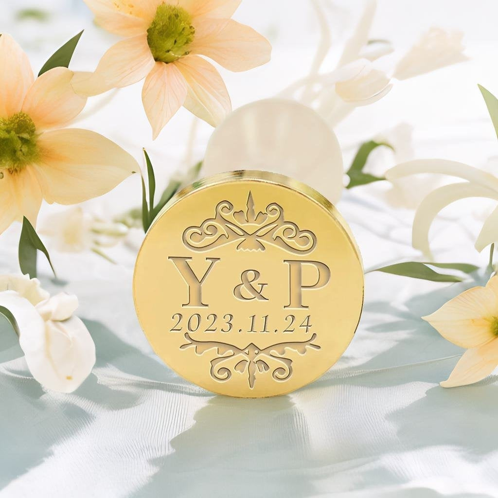 Basic Date Wedding Custom Wax Seal Stamp with Double Initials