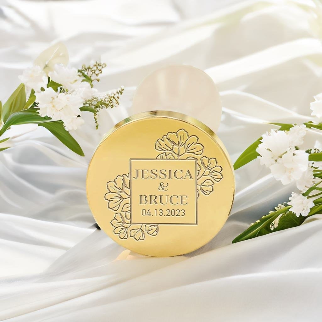 Bloom Square Wedding Custom Wax Seal Stamp with Couple's Names