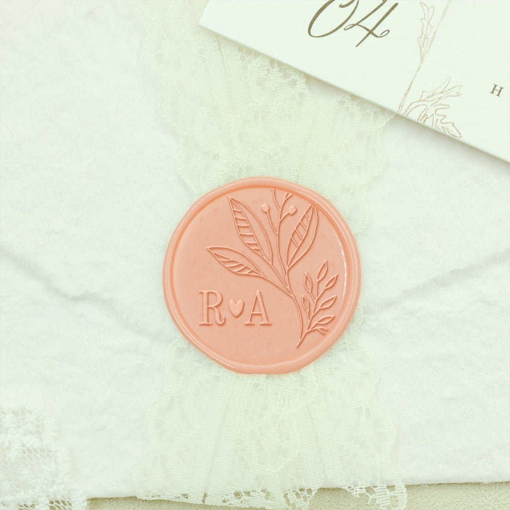 Borderless Botanical Wedding Custom Wax Seal Stamp with Double Initials - Style 10 10-2