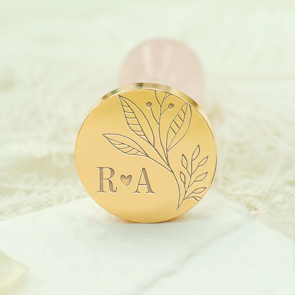 Borderless Botanical Wedding Custom Wax Seal Stamp with Double Initials - Style 10 10-3