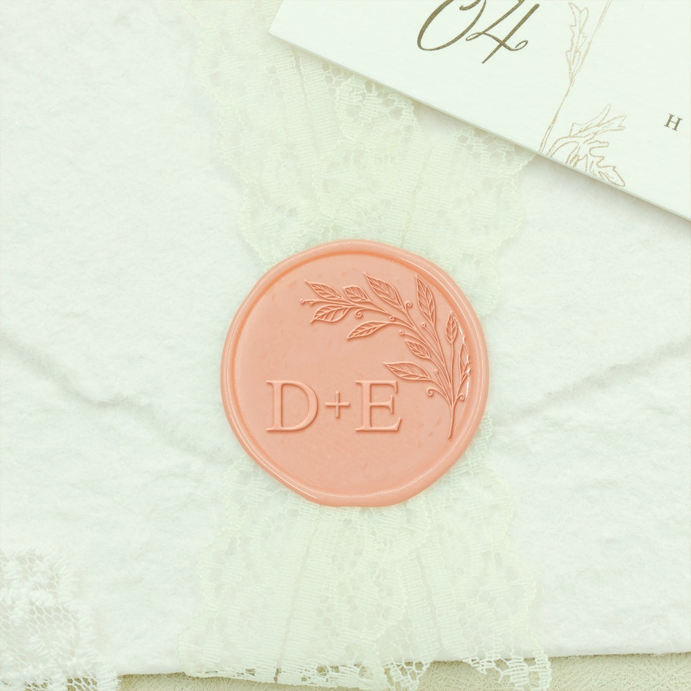 Borderless Botanical Wedding Custom Wax Seal Stamp with Double Initials - Style 11 11-2