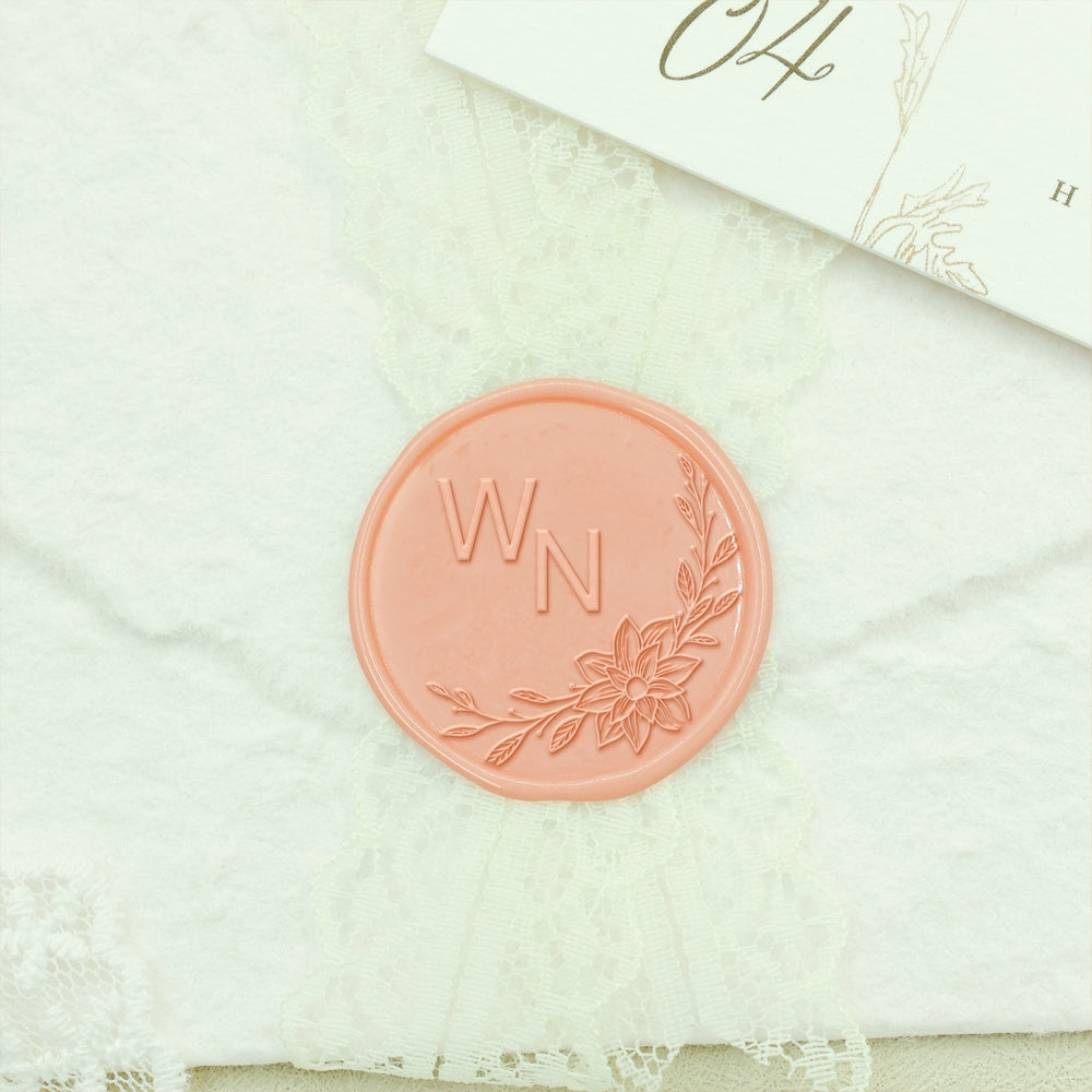 Borderless Botanical Wedding Custom Wax Seal Stamp with Double Initials - Style 13 13-2