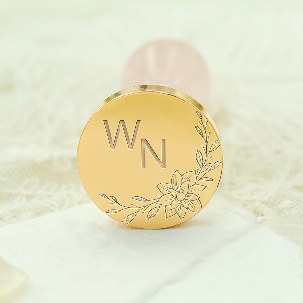 Borderless Botanical Wedding Custom Wax Seal Stamp with Double Initials - Style 13 13-3