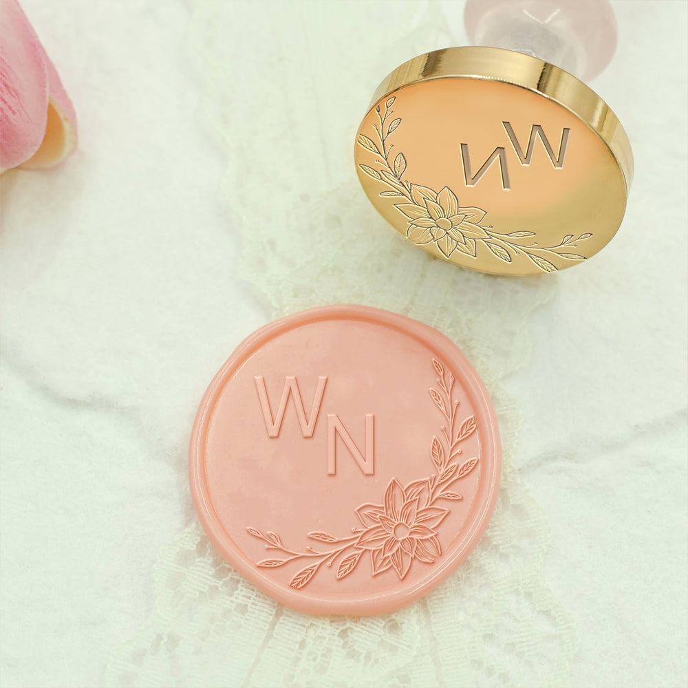 Borderless Botanical Wedding Custom Wax Seal Stamp with Double Initials - Style 13 13