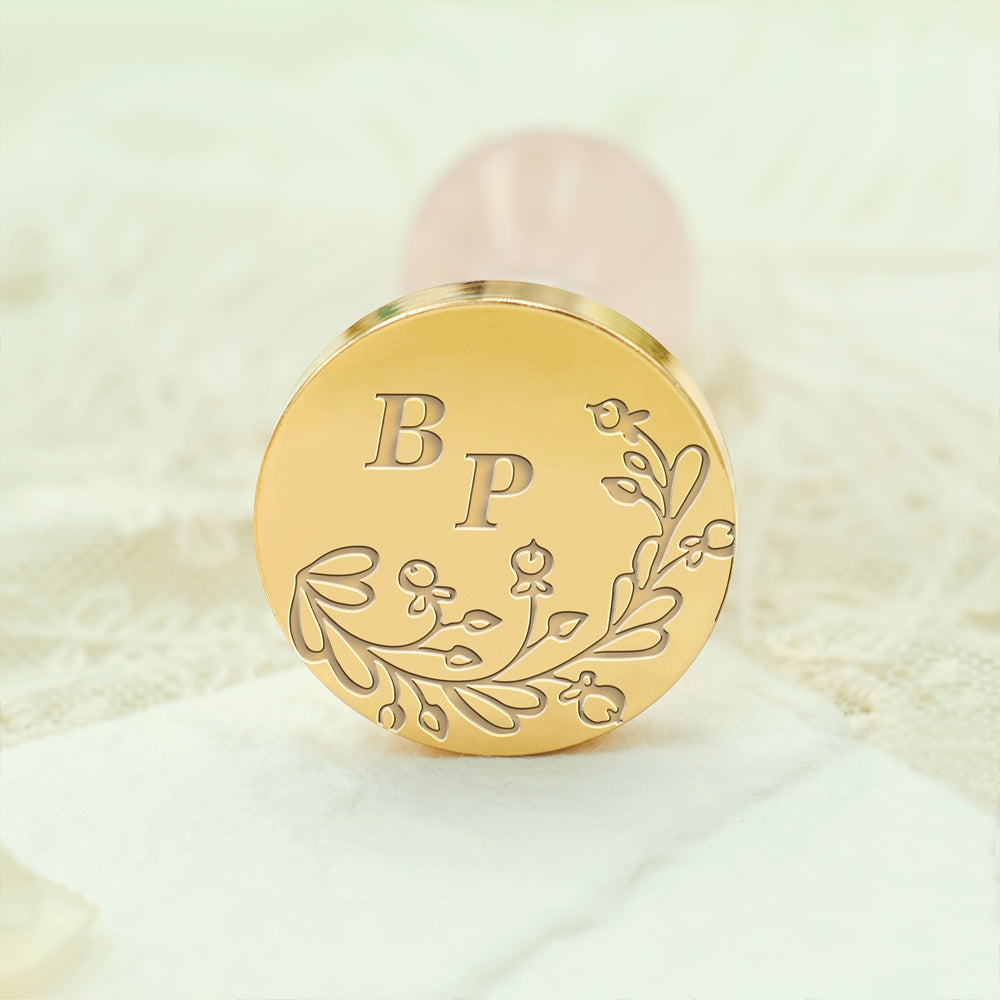 Borderless Botanical Wedding Custom Wax Seal Stamp with Double Initials - Style 14 14-3
