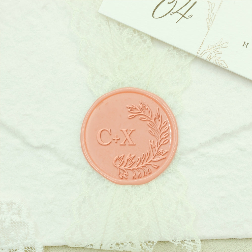 Borderless Botanical Wedding Custom Wax Seal Stamp with Double Initials - Style 15 15-2