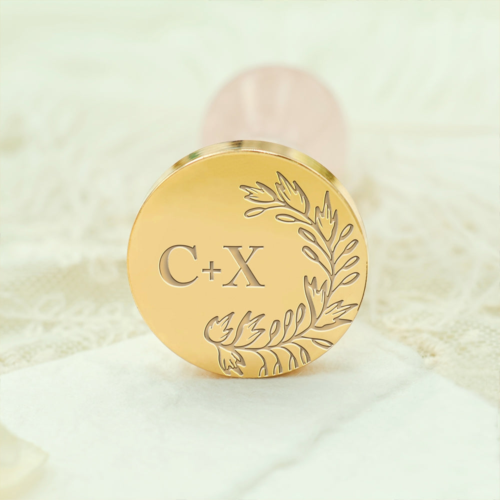 Borderless Botanical Wedding Custom Wax Seal Stamp with Double Initials - Style 15 15-3