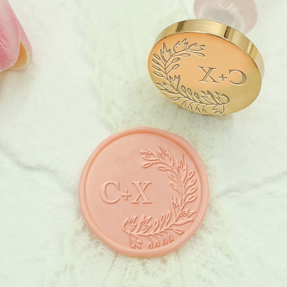 Borderless Botanical Wedding Custom Wax Seal Stamp with Double Initials - Style 15 15
