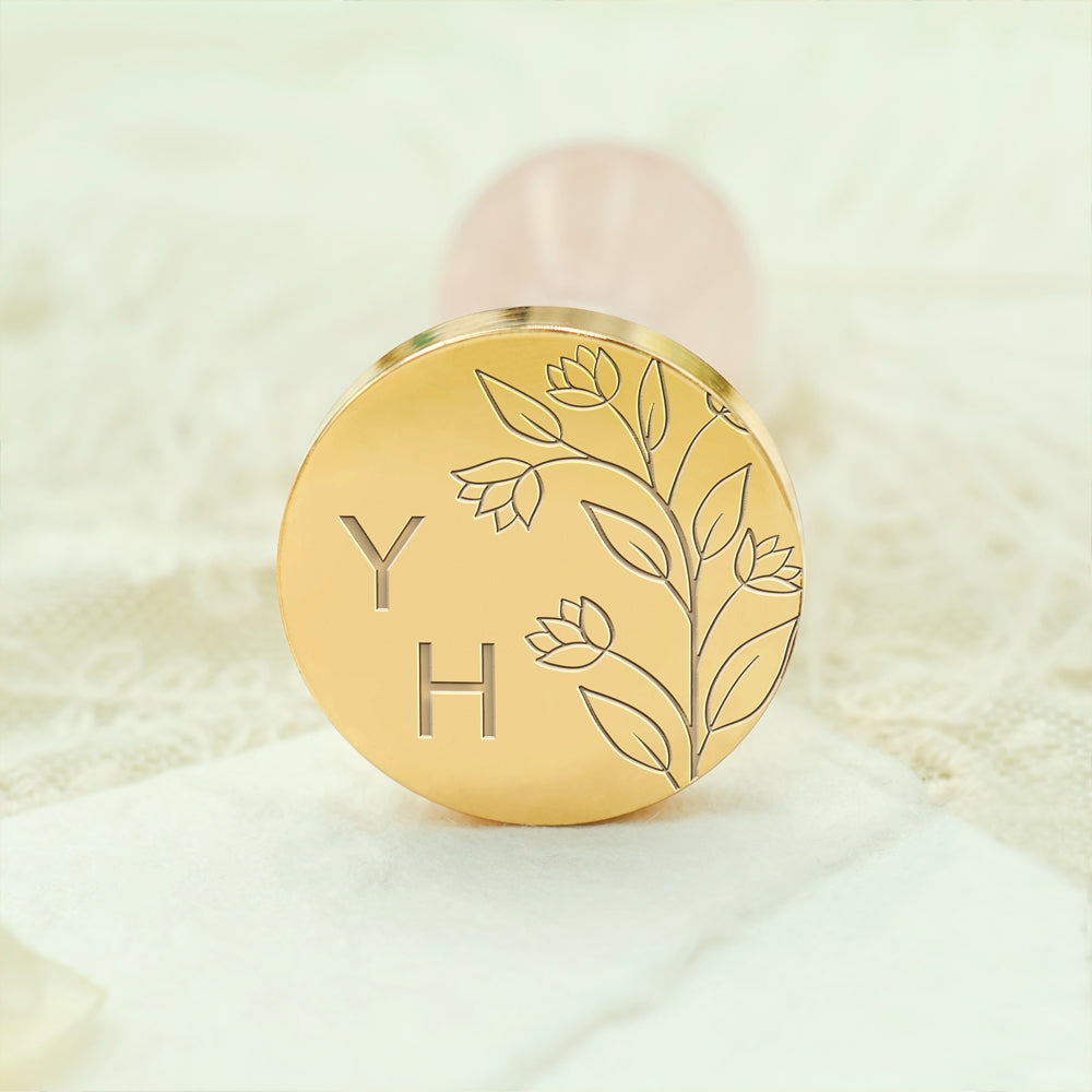 Borderless Botanical Wedding Custom Wax Seal Stamp with Double Initials - Style 16 16-3