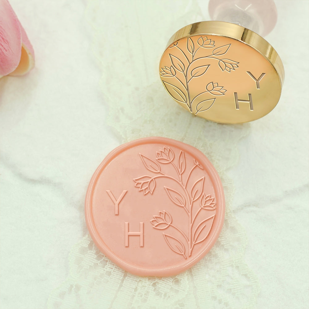 Borderless Botanical Wedding Custom Wax Seal Stamp with Double Initials - Style 16 16