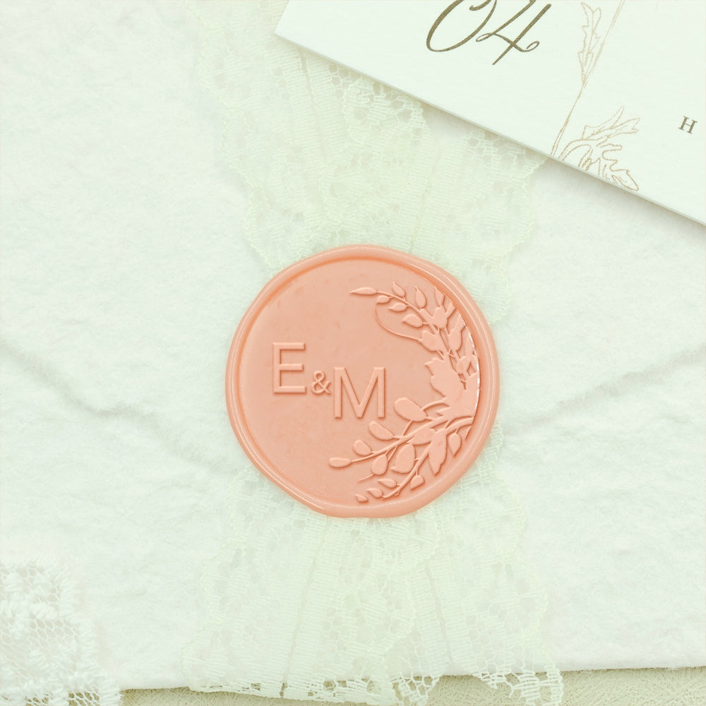 Borderless Botanical Wedding Custom Wax Seal Stamp with Double Initials - Style 17 17-2