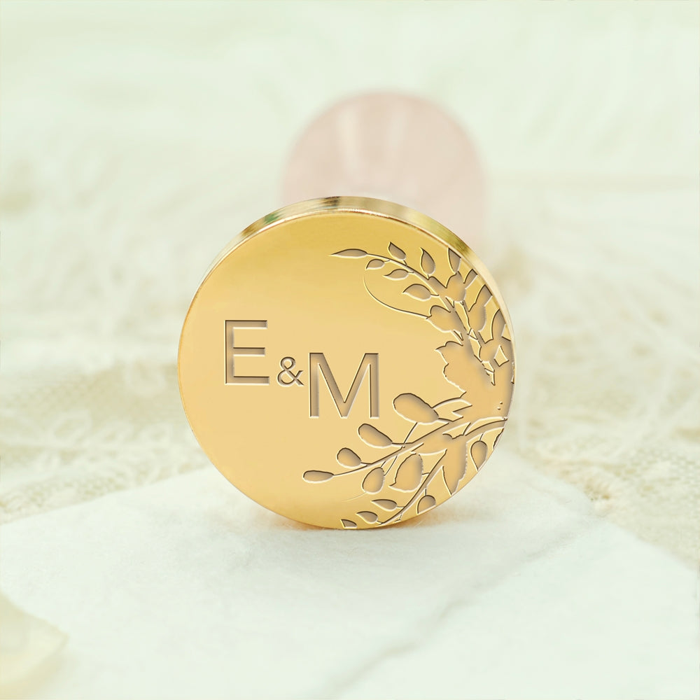 Borderless Botanical Wedding Custom Wax Seal Stamp with Double Initials - Style 17 17-3