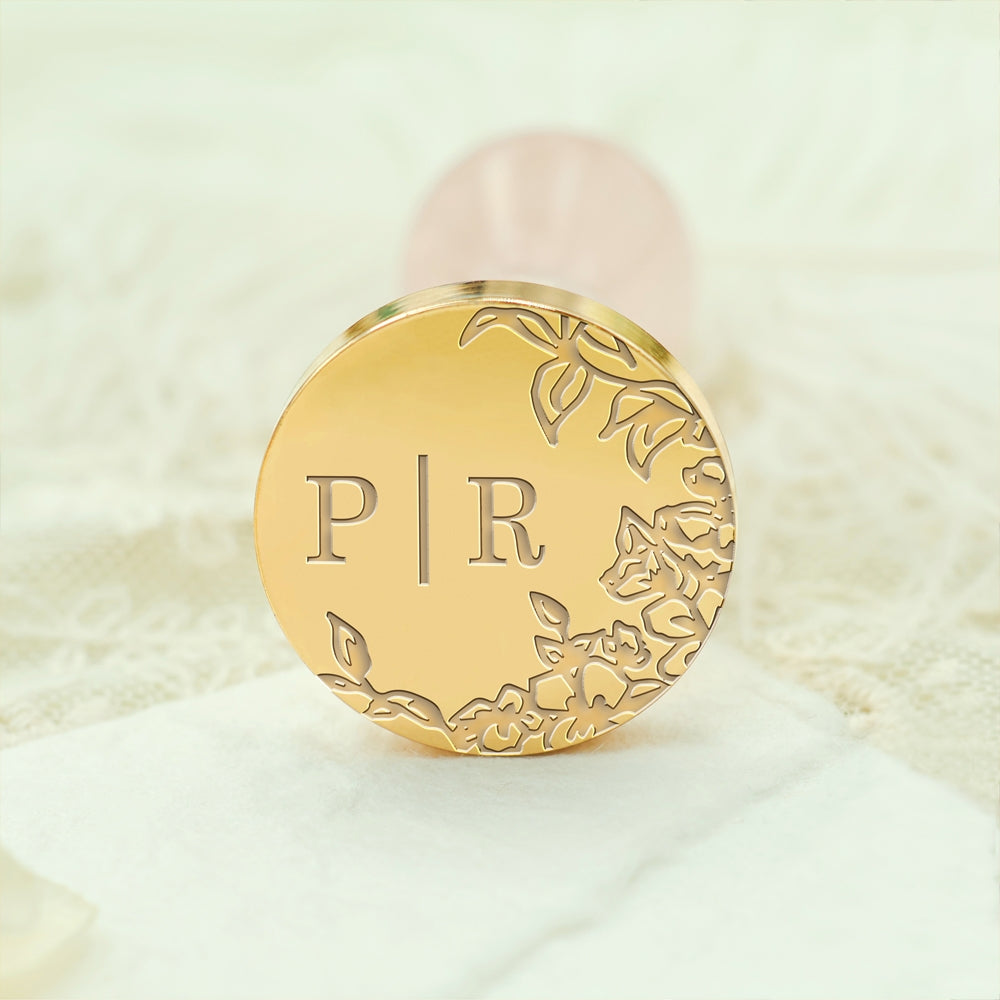 Borderless Botanical Wedding Custom Wax Seal Stamp with Double Initials - Style 18 18-3