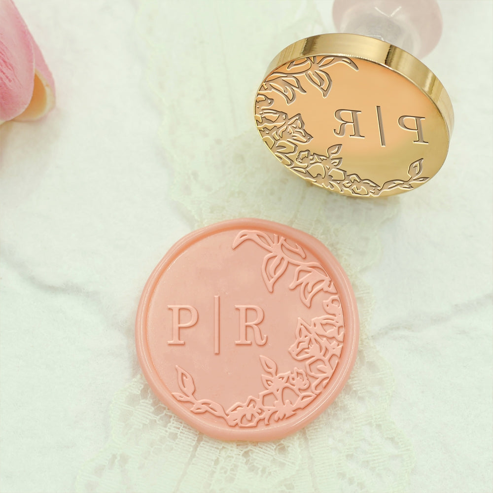 Borderless Botanical Wedding Custom Wax Seal Stamp with Double Initials - Style 18 18