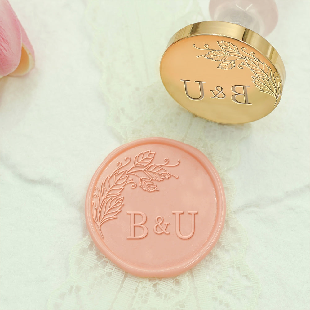 Borderless Botanical Wedding Custom Wax Seal Stamp with Double Initials - Style 19 19