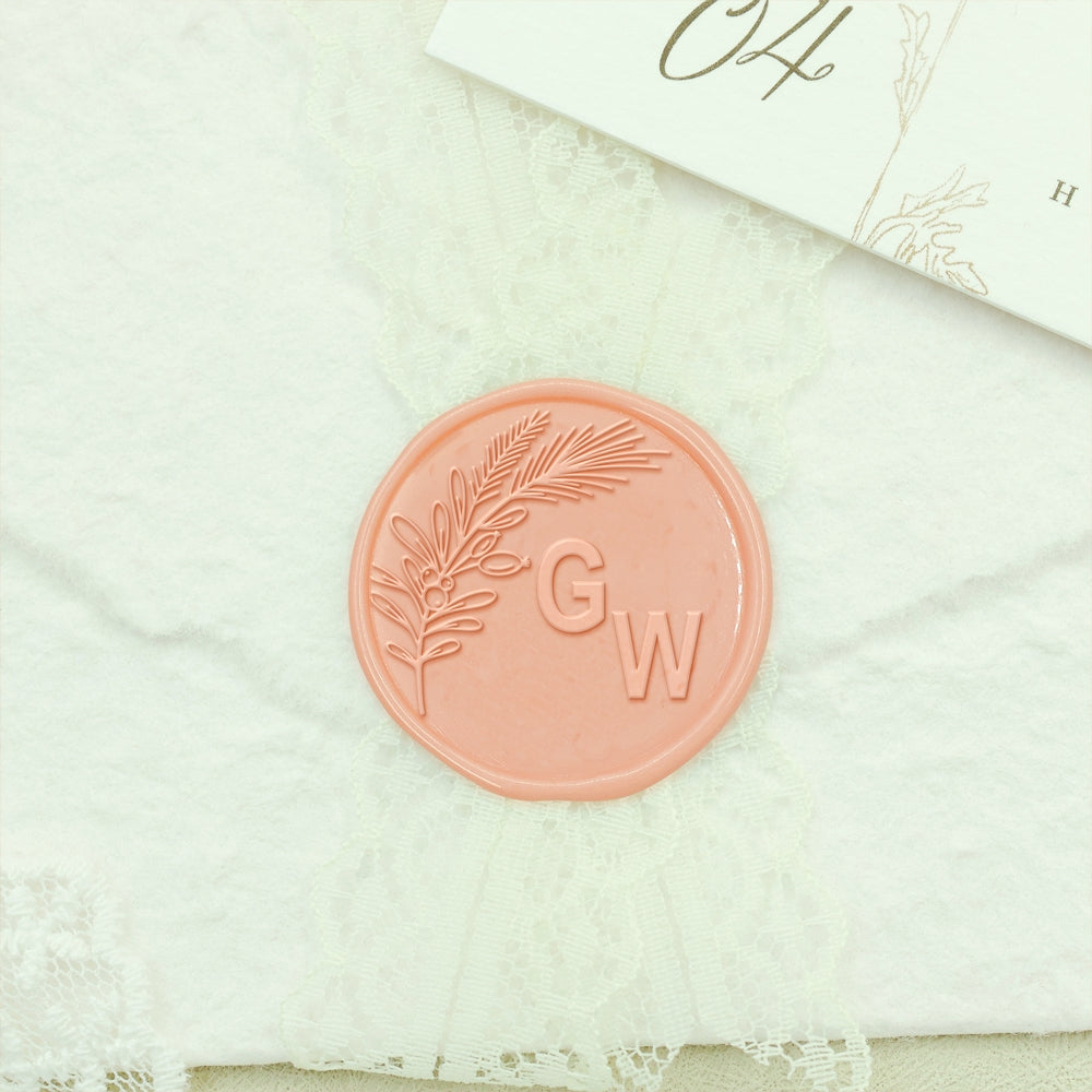 Borderless Botanical Wedding Custom Wax Seal Stamp with Double Initials - Style 20 20-2