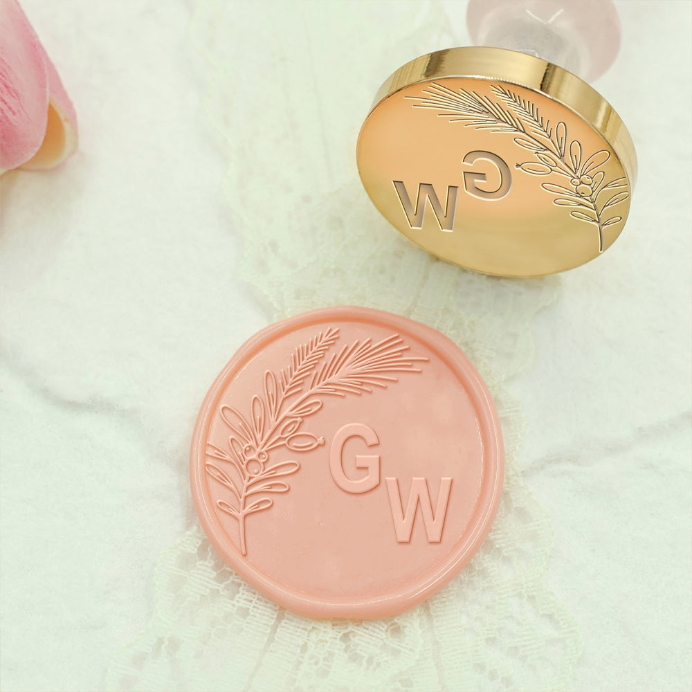 Borderless Botanical Wedding Custom Wax Seal Stamp with Double Initials - Style 20 20