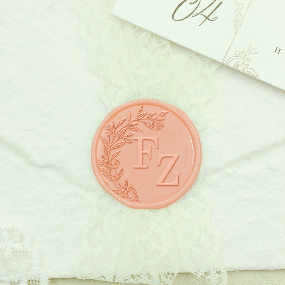 Borderless Botanical Wedding Custom Wax Seal Stamp with Double Initials - Style 21 21-2