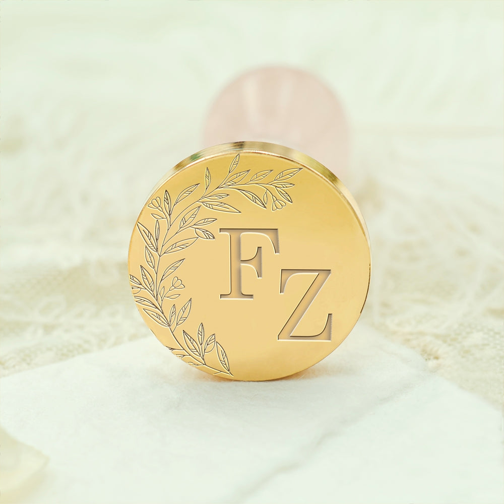 Borderless Botanical Wedding Custom Wax Seal Stamp with Double Initials - Style 21 21-3