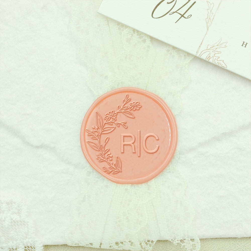 Borderless Botanical Wedding Custom Wax Seal Stamp with Double Initials - Style 22 22-2