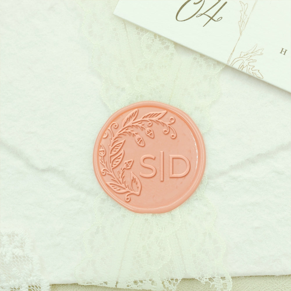 Borderless Botanical Wedding Custom Wax Seal Stamp with Double Initials - Style 23 23-2
