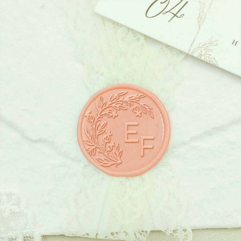 Borderless Botanical Wedding Custom Wax Seal Stamp with Double Initials - Style 24 24-2
