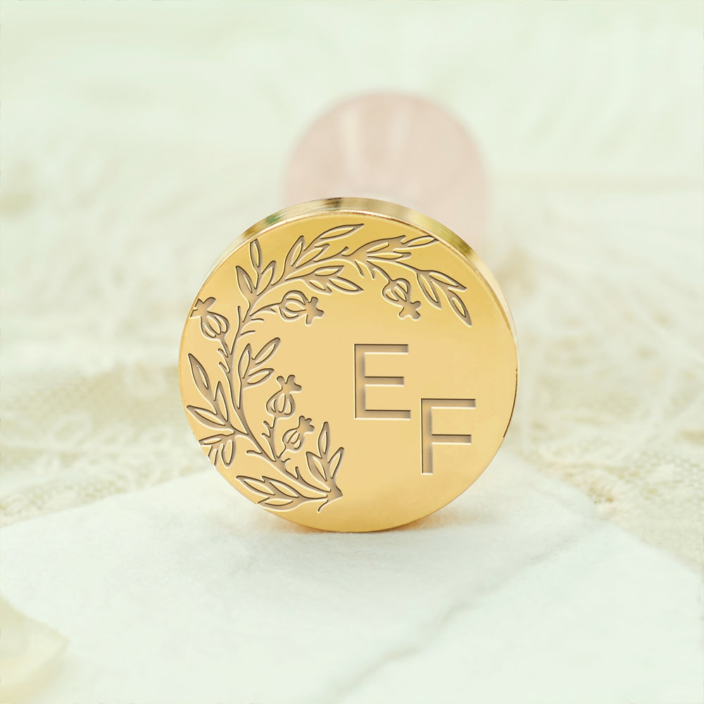 Borderless Botanical Wedding Custom Wax Seal Stamp with Double Initials - Style 24 24-3