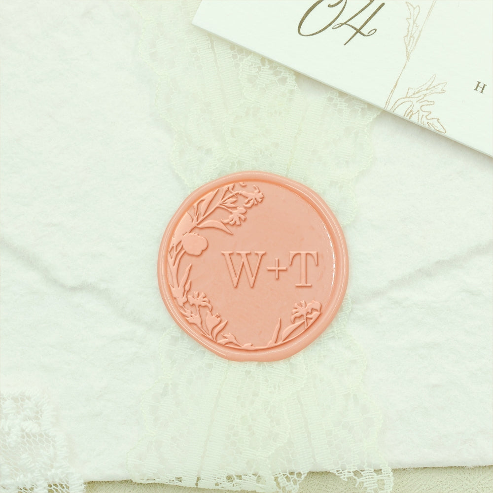 Borderless Botanical Wedding Custom Wax Seal Stamp with Double Initials - Style 25 25-2