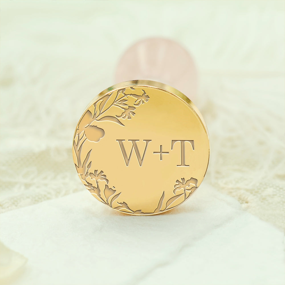 Borderless Botanical Wedding Custom Wax Seal Stamp with Double Initials - Style 25 25-3
